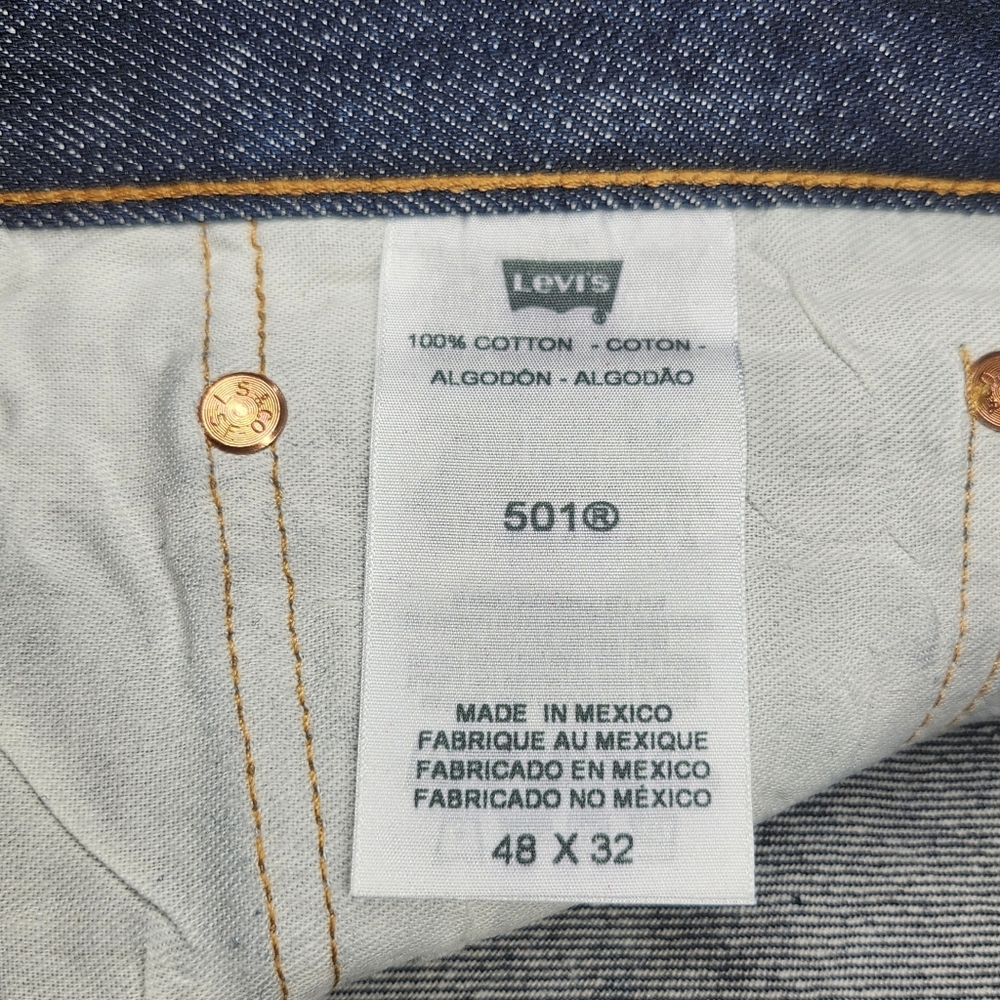 Levis 501 Dark Blue 100% Cotton Button Fly Denim Jeans 48 X 32 - Picture 9 of 10